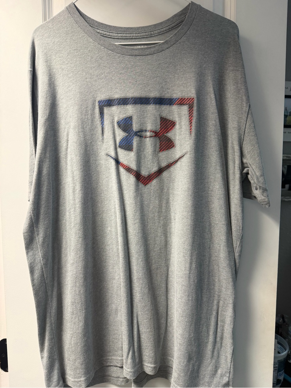 Under Armour Gray Short-Sleeve Tee with Red & Blue Logo